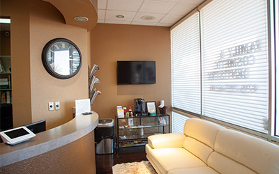 Welcoming dental reception area